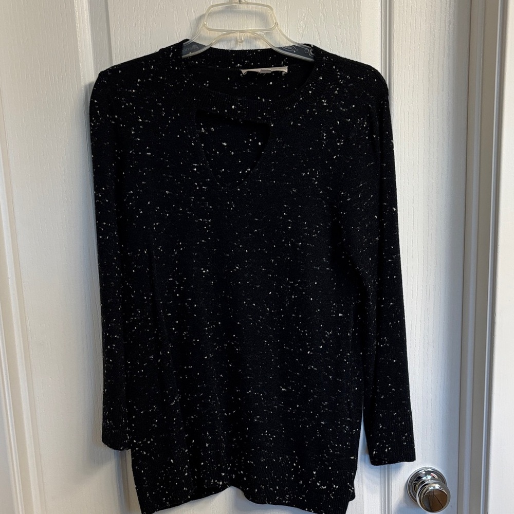 LOFT Black and White Speckled Long Sleeve Top